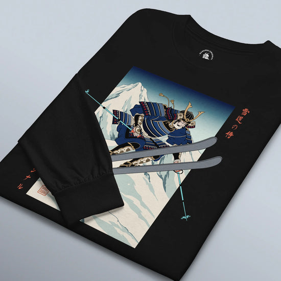 Skiing Samurai Ukiyo-e Unisex Long Sleeve Tee - Samurai Original