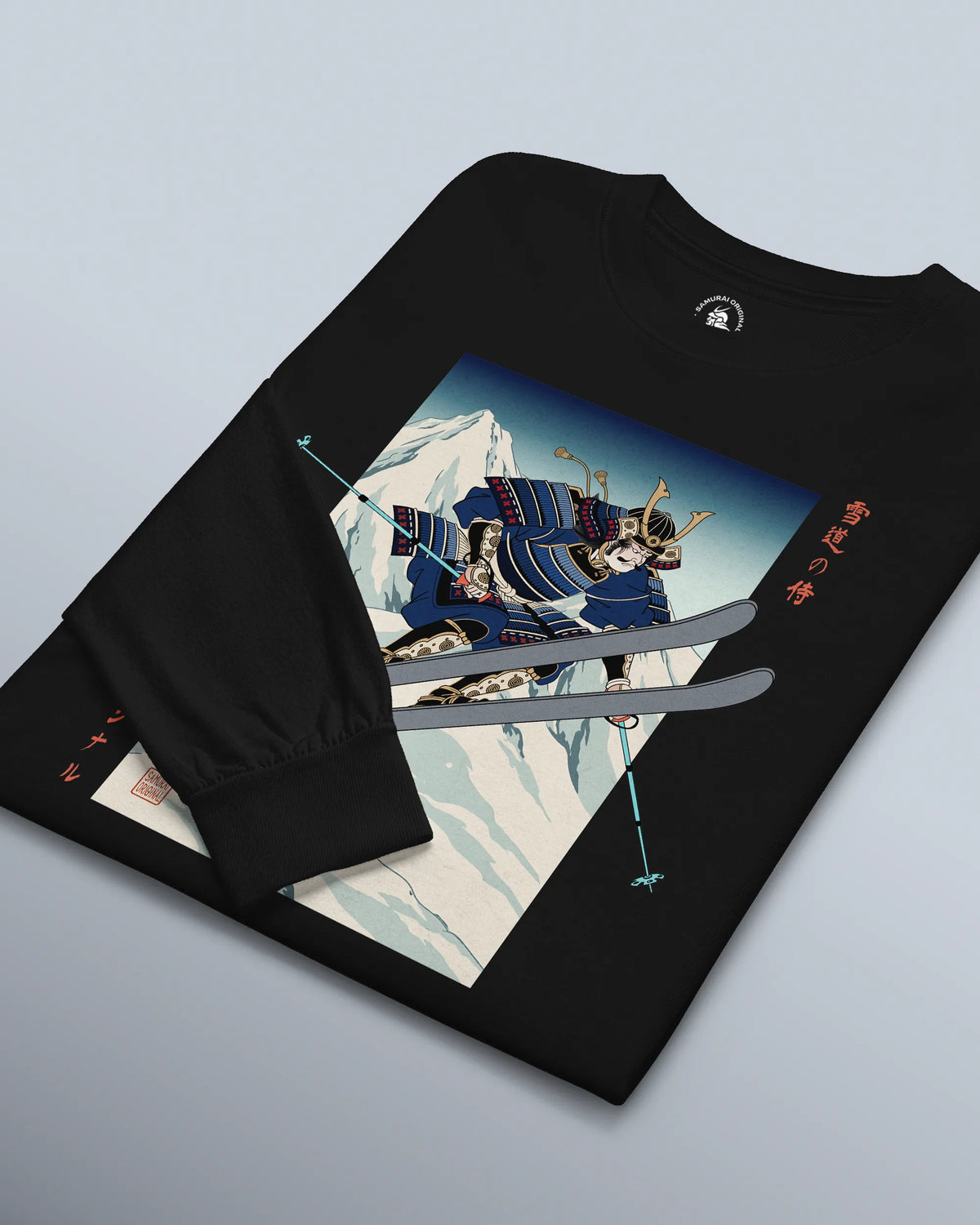 Skiing Samurai Ukiyo-e Unisex Long Sleeve Tee - Samurai Original