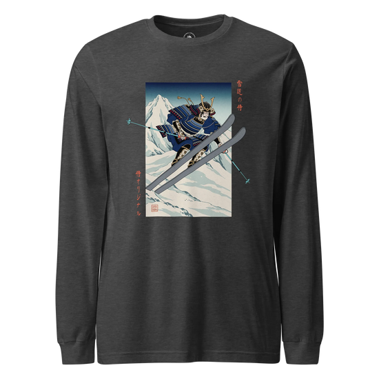 Skiing Samurai Ukiyo-e Unisex Long Sleeve Tee Dark Grey Heather - Samurai Original