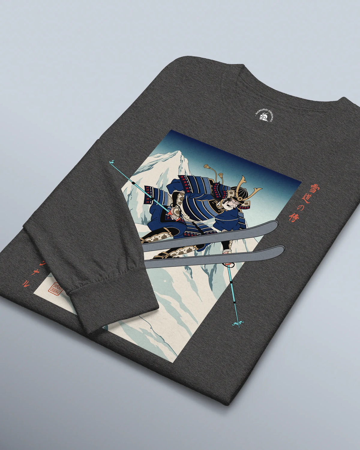 Skiing Samurai Ukiyo-e Unisex Long Sleeve Tee - Samurai Original