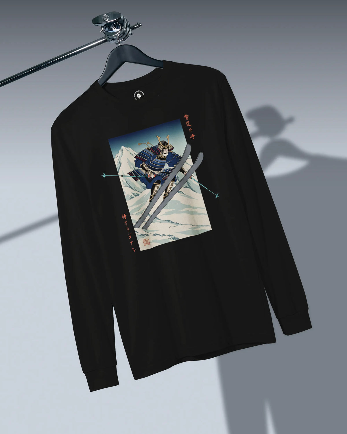 Skiing Samurai Ukiyo-e Unisex Long Sleeve Tee - Samurai Original