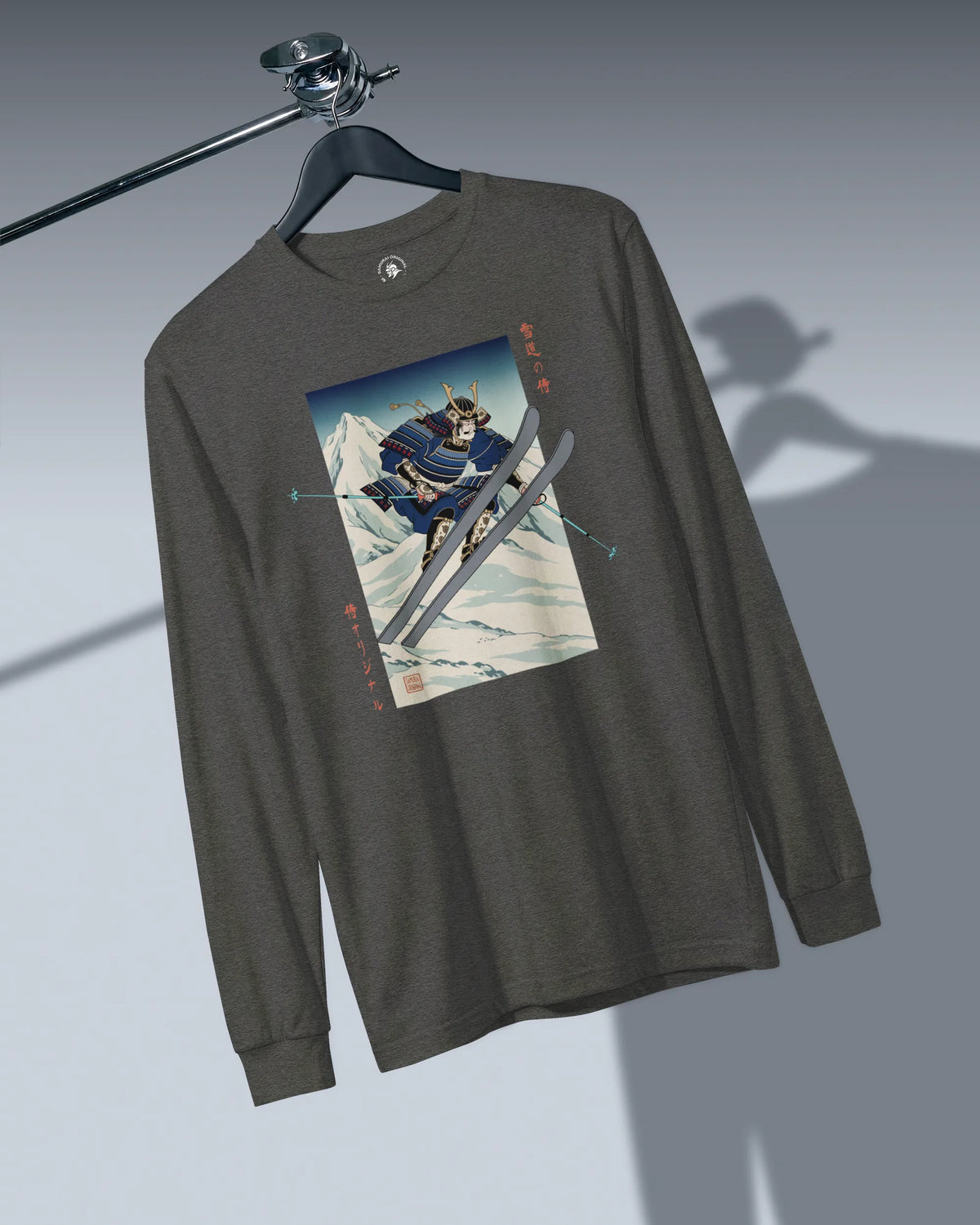 Skiing Samurai Ukiyo-e Unisex Long Sleeve Tee - Samurai Original