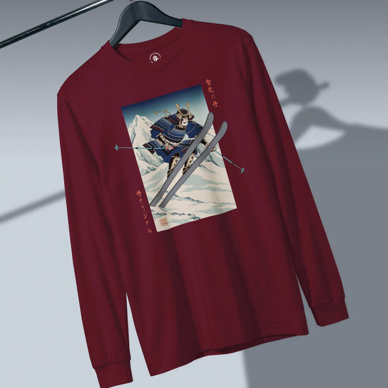 Skiing Samurai Ukiyo-e Unisex Long Sleeve Tee - Samurai Original