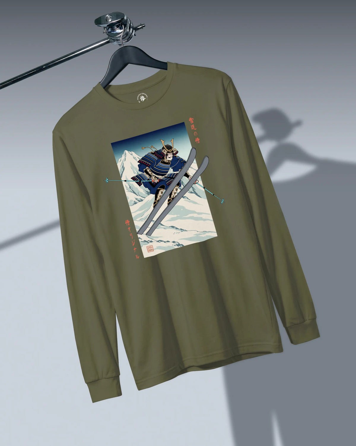 Skiing Samurai Ukiyo-e Unisex Long Sleeve Tee - Samurai Original