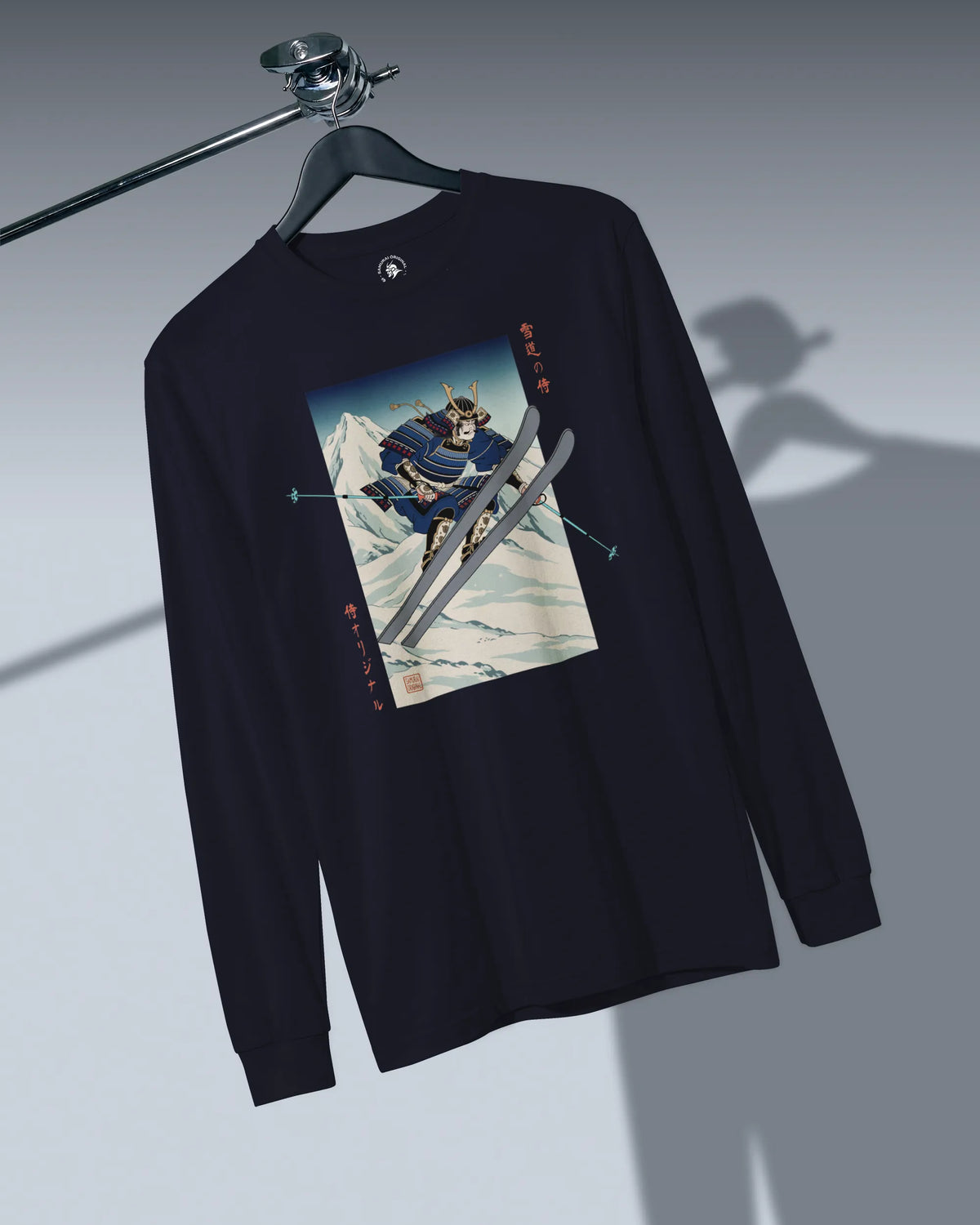 Skiing Samurai Ukiyo-e Unisex Long Sleeve Tee - Samurai Original