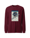 Skiing Samurai Ukiyo-e Unisex Long Sleeve Tee Maroon - Samurai Original