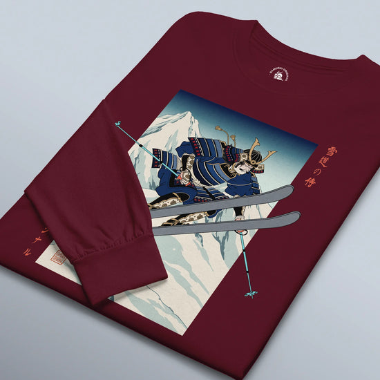 Skiing Samurai Ukiyo-e Unisex Long Sleeve Tee - Samurai Original