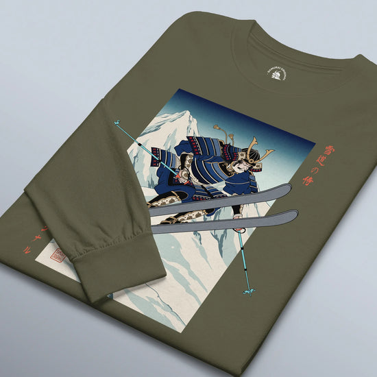 Skiing Samurai Ukiyo-e Unisex Long Sleeve Tee - Samurai Original