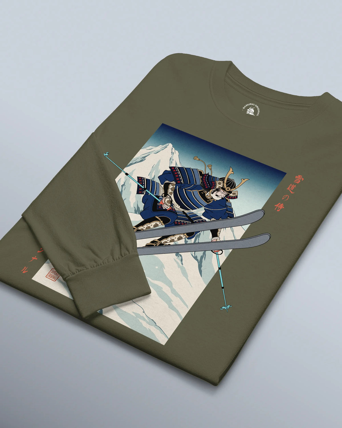 Skiing Samurai Ukiyo-e Unisex Long Sleeve Tee - Samurai Original