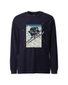 Skiing Samurai Ukiyo-e Unisex Long Sleeve Tee Navy - Samurai Original