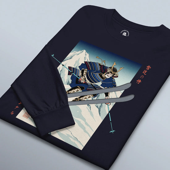 Skiing Samurai Ukiyo-e Unisex Long Sleeve Tee - Samurai Original