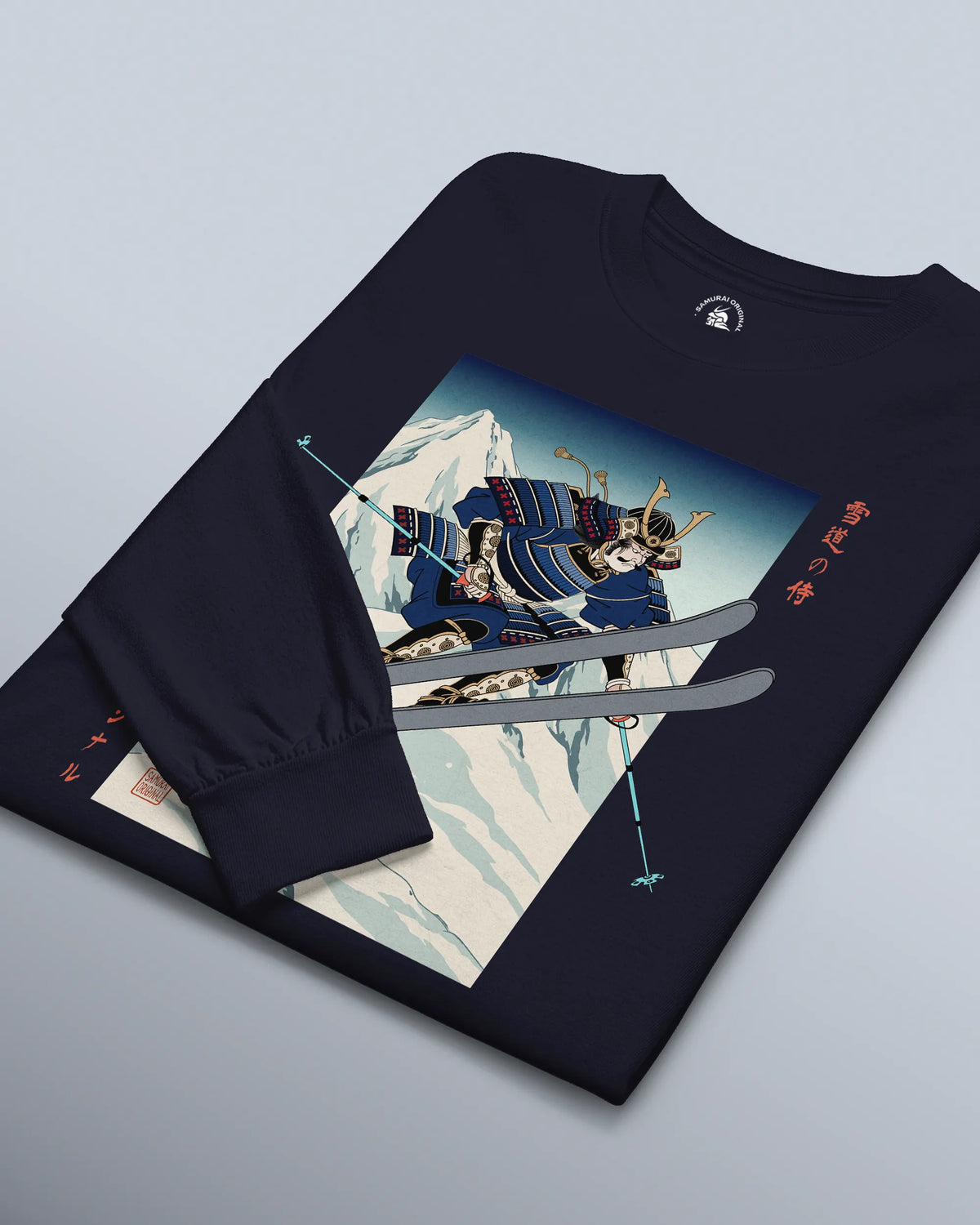 Skiing Samurai Ukiyo-e Unisex Long Sleeve Tee - Samurai Original