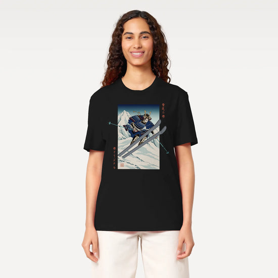 Skiing Samurai Ukiyo-e Organic T-shirt - Samurai Original