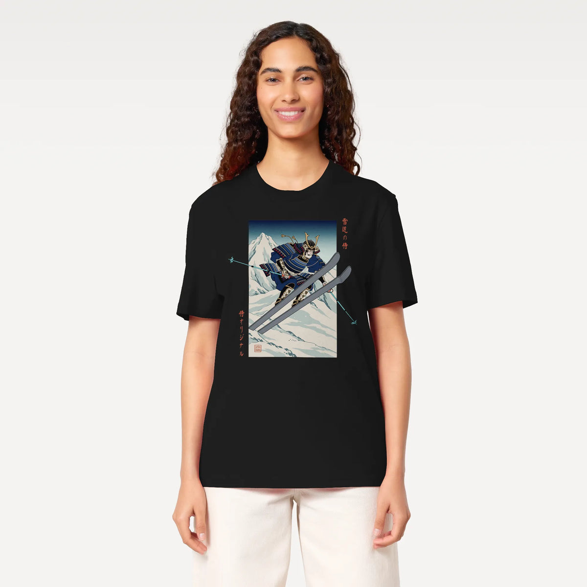 Skiing Samurai Ukiyo-e Organic T-shirt - Samurai Original