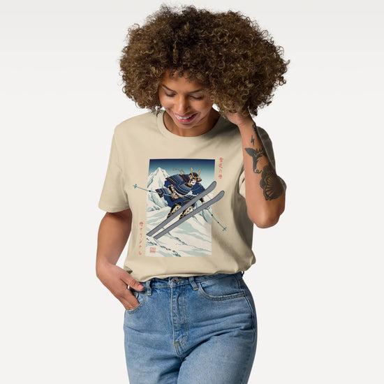 Skiing Samurai Ukiyo-e Organic T-shirt - Samurai Original