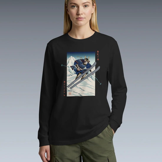 Skiing Samurai Ukiyo-e Unisex Long Sleeve Tee - Samurai Original