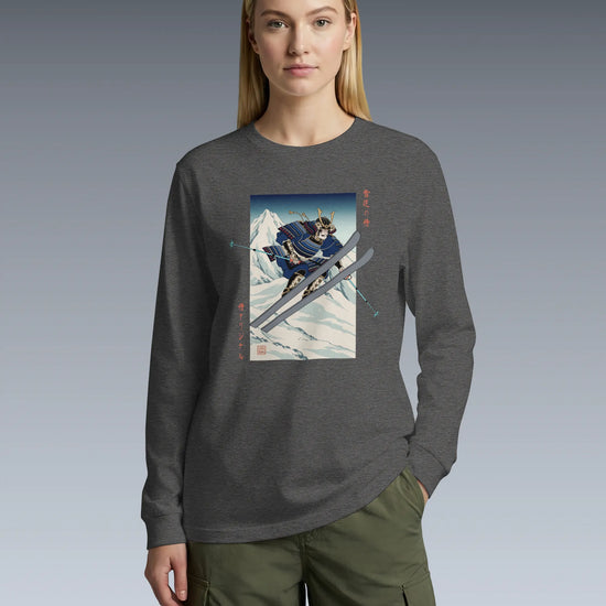 Skiing Samurai Ukiyo-e Unisex Long Sleeve Tee - Samurai Original