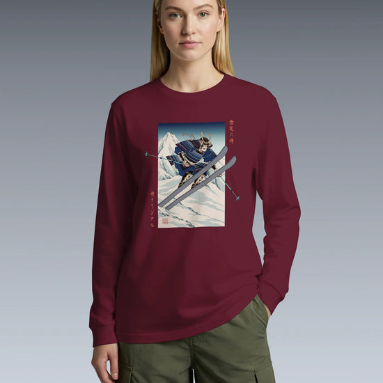 Skiing Samurai Ukiyo-e Unisex Long Sleeve Tee - Samurai Original