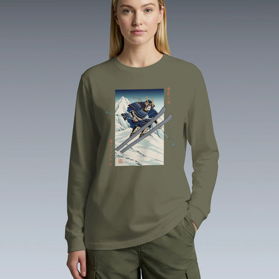 Skiing Samurai Ukiyo-e Unisex Long Sleeve Tee - Samurai Original