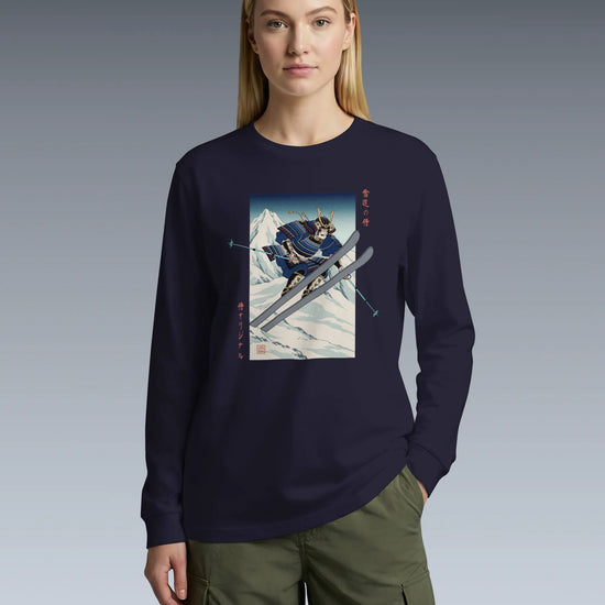Skiing Samurai Ukiyo-e Unisex Long Sleeve Tee - Samurai Original