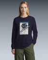 Skiing Samurai Ukiyo-e Unisex Long Sleeve Tee - Samurai Original