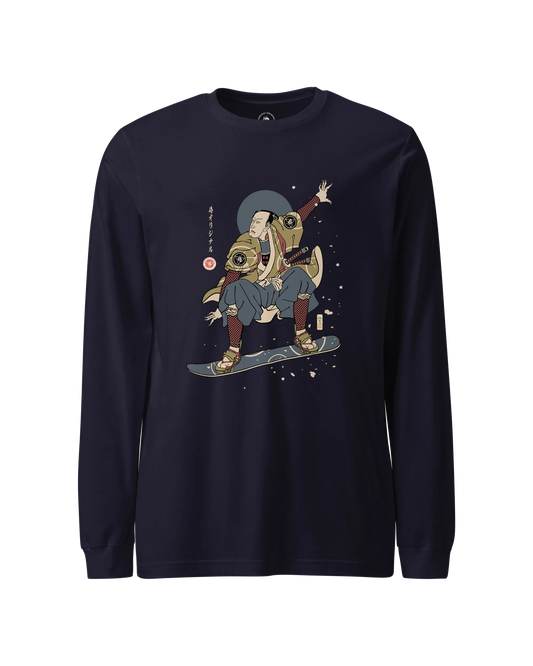 Samurai Snowboard 2  Winter Sport Ukiyo-e Unisex Long Sleeve Tee