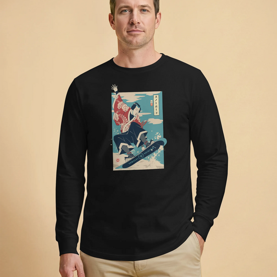 Samurai Snowboard Winter Sport Ukiyo-e Unisex Long Sleeve Tee - Samurai Original