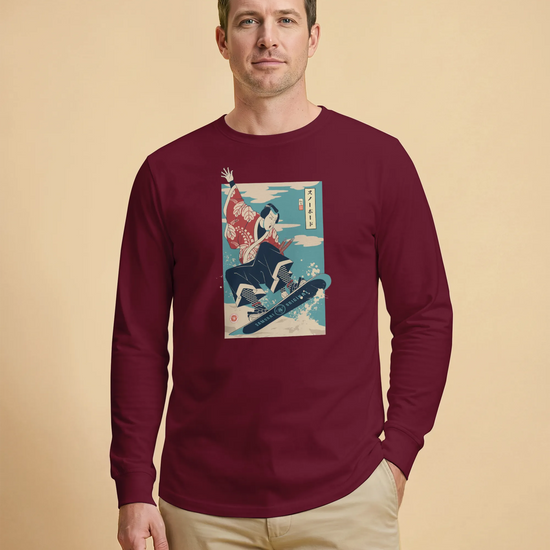 Samurai Snowboard Winter Sport Ukiyo-e Unisex Long Sleeve Tee - Samurai Original