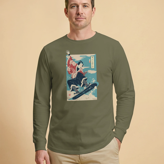 Samurai Snowboard Winter Sport Ukiyo-e Unisex Long Sleeve Tee - Samurai Original