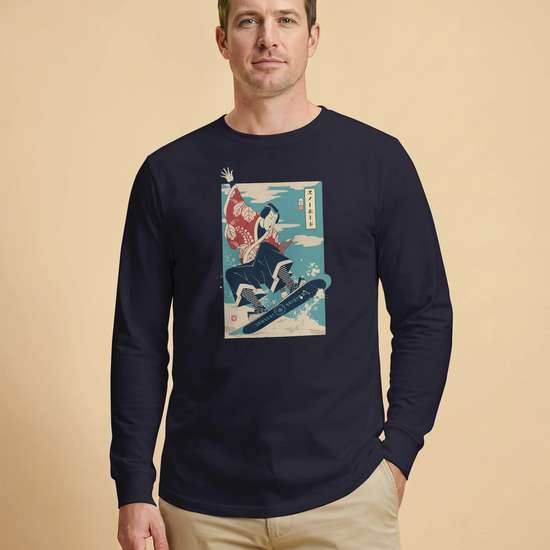 Samurai Snowboard Winter Sport Ukiyo-e Unisex Long Sleeve Tee - Samurai Original