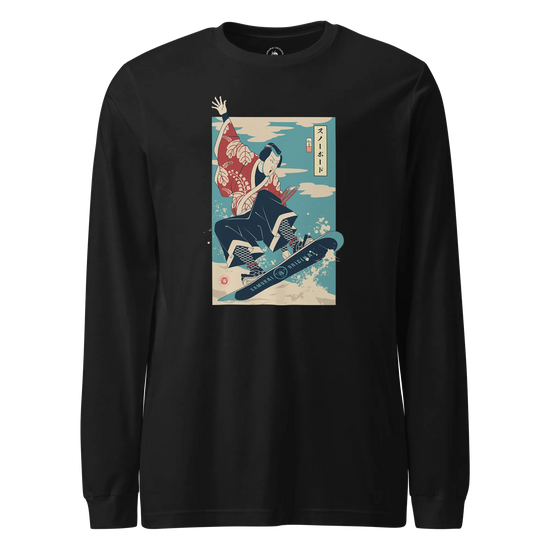 Samurai Snowboard Winter Sport Ukiyo-e Unisex Long Sleeve Tee Black - Samurai Original
