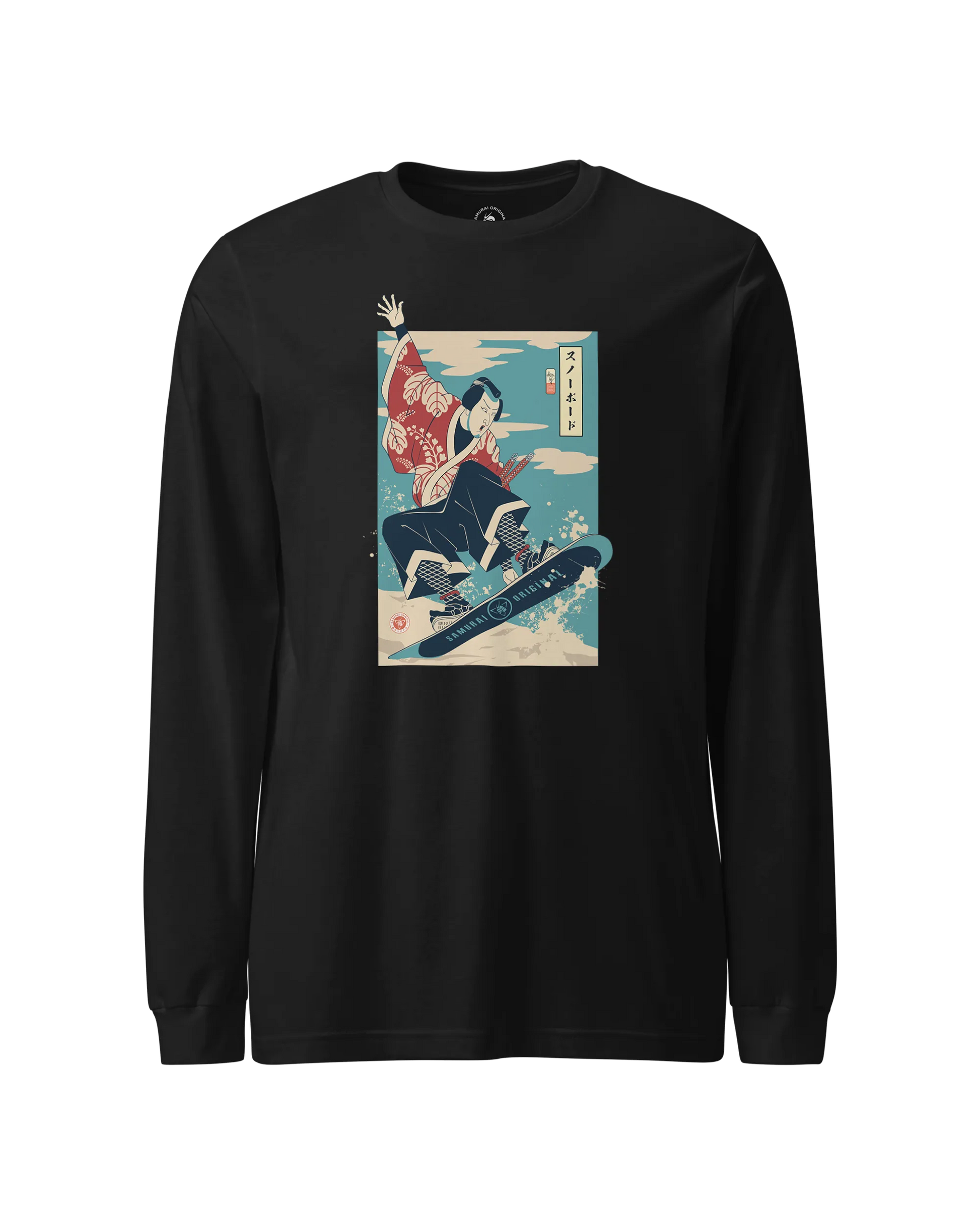 Samurai Snowboard Winter Sport Ukiyo-e Unisex Long Sleeve Tee Black - Samurai Original