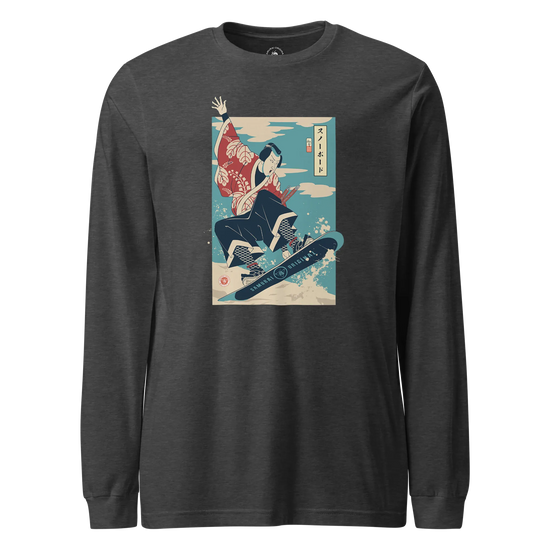 Samurai Snowboard Winter Sport Ukiyo-e Unisex Long Sleeve Tee Dark Grey Heather - Samurai Original