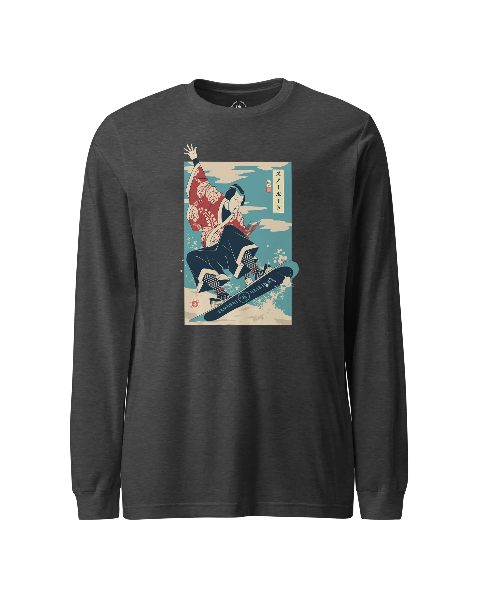 Samurai Snowboard Winter Sport Ukiyo-e Unisex Long Sleeve Tee Dark Grey Heather - Samurai Original