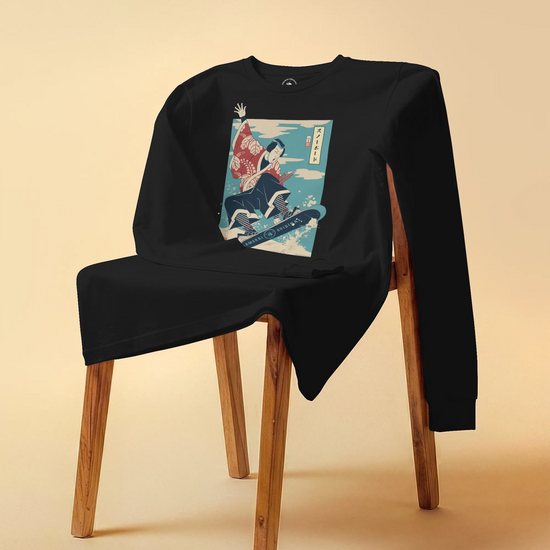Samurai Snowboard Winter Sport Ukiyo-e Unisex Long Sleeve Tee - Samurai Original
