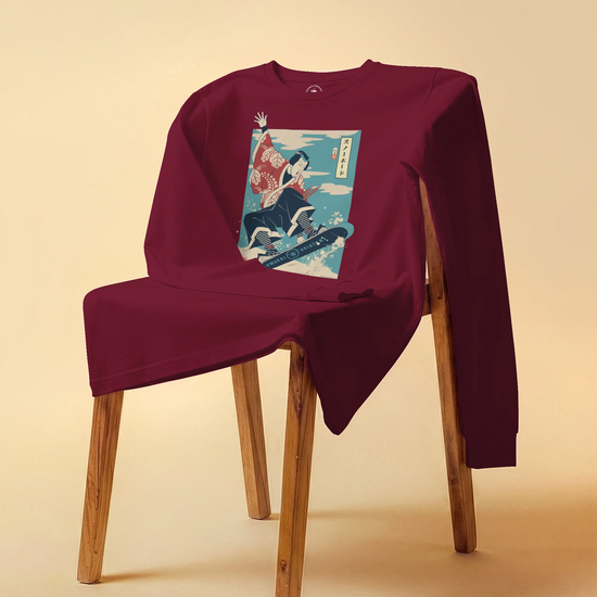 Samurai Snowboard Winter Sport Ukiyo-e Unisex Long Sleeve Tee - Samurai Original