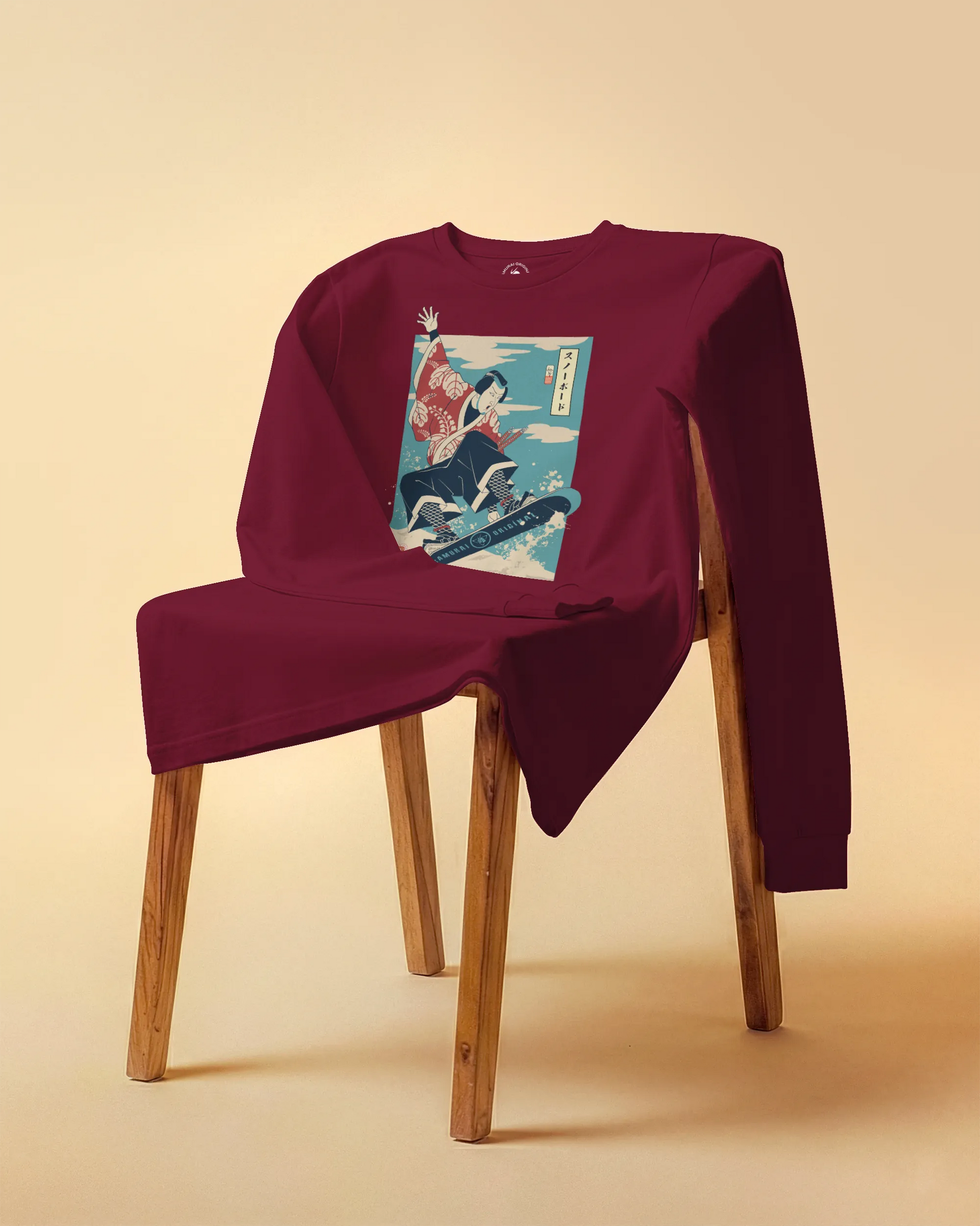 Samurai Snowboard Winter Sport Ukiyo-e Unisex Long Sleeve Tee - Samurai Original