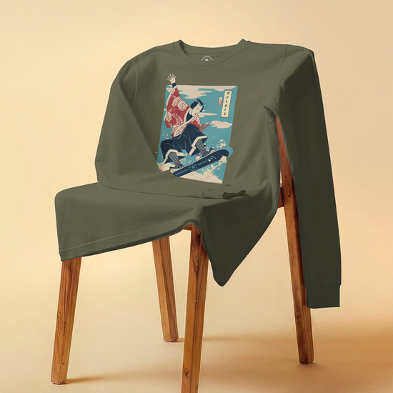 Samurai Snowboard Winter Sport Ukiyo-e Unisex Long Sleeve Tee - Samurai Original