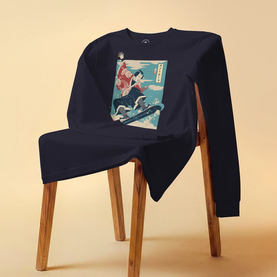 Samurai Snowboard Winter Sport Ukiyo-e Unisex Long Sleeve Tee - Samurai Original