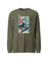 Samurai Snowboard Winter Sport Ukiyo-e Unisex Long Sleeve Tee Military Green - Samurai Original