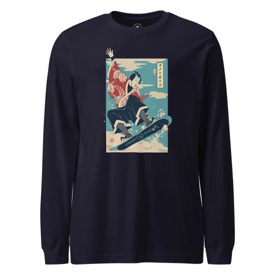 Samurai Snowboard Winter Sport Ukiyo-e Unisex Long Sleeve Tee Navy - Samurai Original