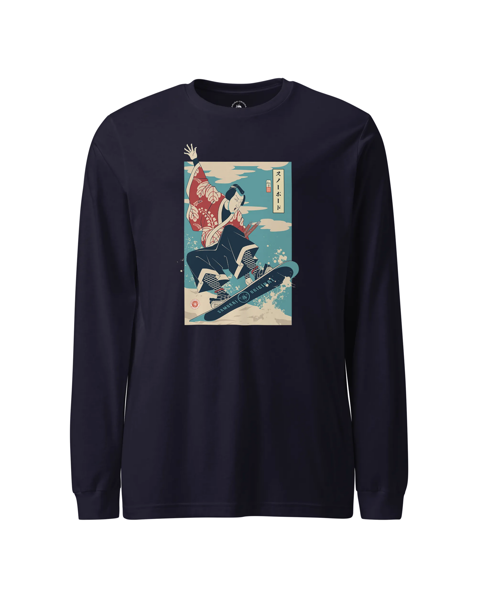 Samurai Snowboard Winter Sport Ukiyo-e Unisex Long Sleeve Tee Navy - Samurai Original