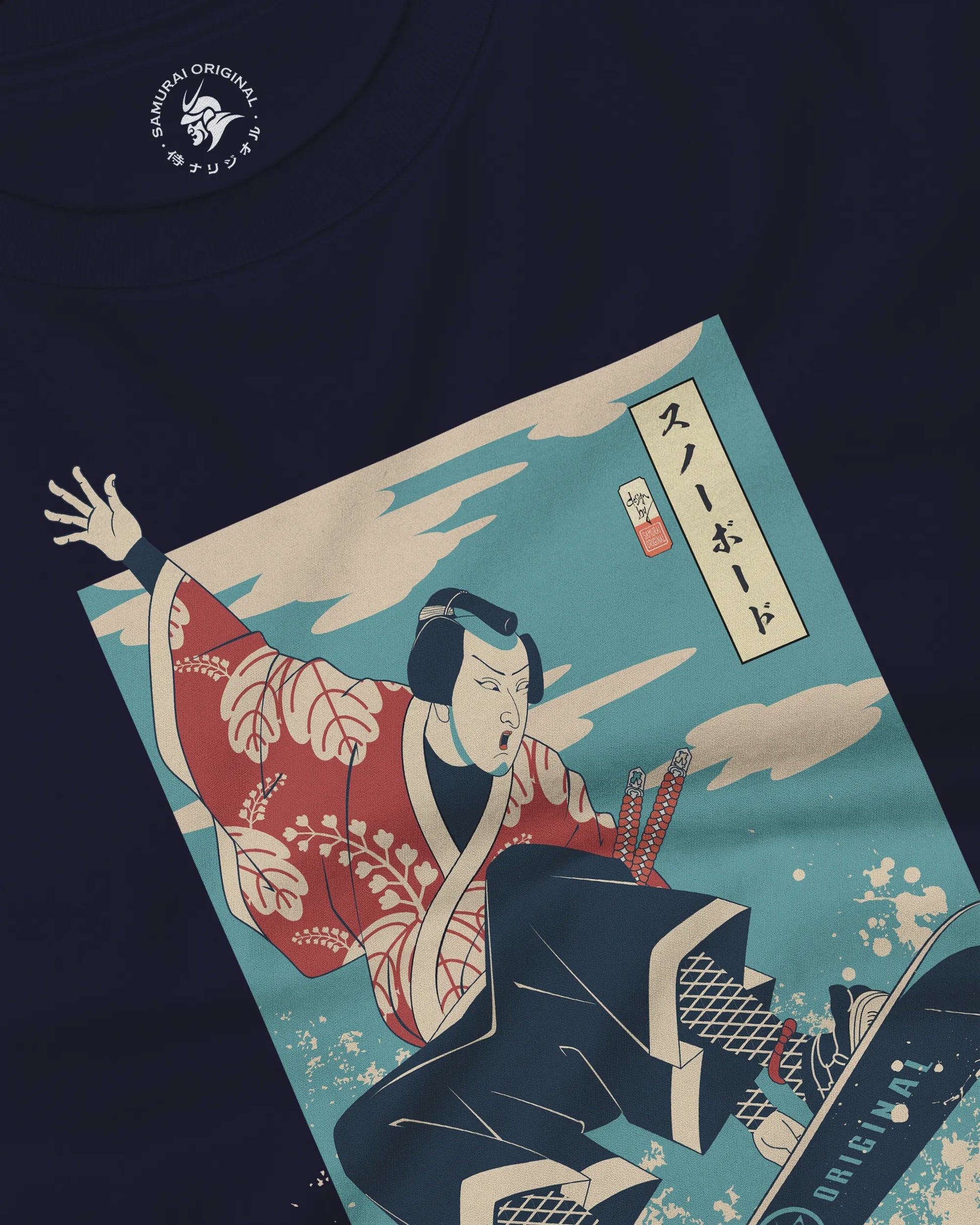 Samurai Snowboard Winter Sport Ukiyo-e Unisex Long Sleeve Tee - Samurai Original