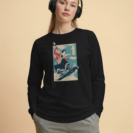 Samurai Snowboard Winter Sport Ukiyo-e Unisex Long Sleeve Tee - Samurai Original