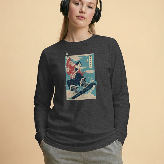 Samurai Snowboard Winter Sport Ukiyo-e Unisex Long Sleeve Tee - Samurai Original