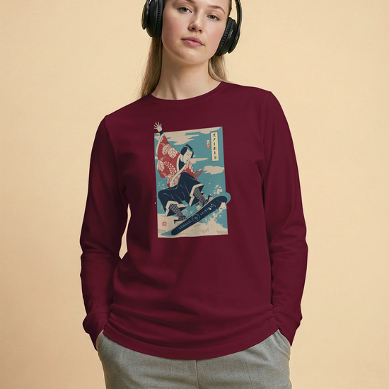 Samurai Snowboard Winter Sport Ukiyo-e Unisex Long Sleeve Tee - Samurai Original