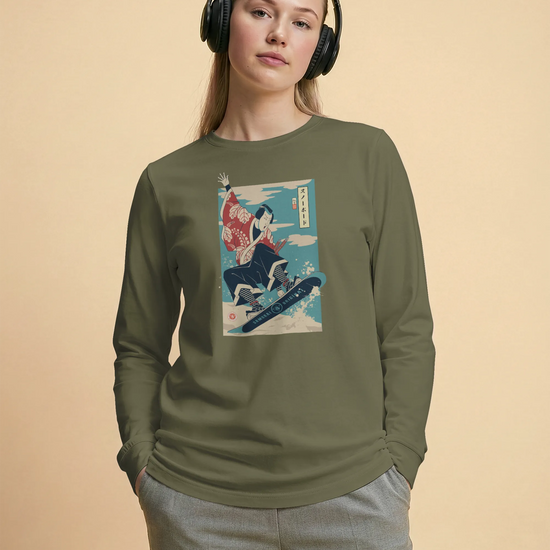 Samurai Snowboard Winter Sport Ukiyo-e Unisex Long Sleeve Tee - Samurai Original