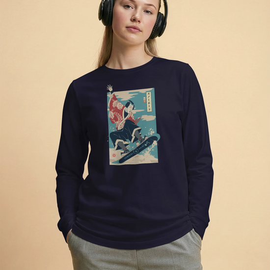 Samurai Snowboard Winter Sport Ukiyo-e Unisex Long Sleeve Tee - Samurai Original