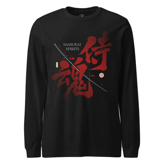 Samurai Spirits Kanji Calligraphy Unisex Long Sleeve Tee Black - Samurai Original