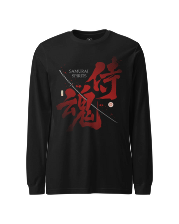 Samurai Spirits Kanji Calligraphy Unisex Long Sleeve Tee Black - Samurai Original